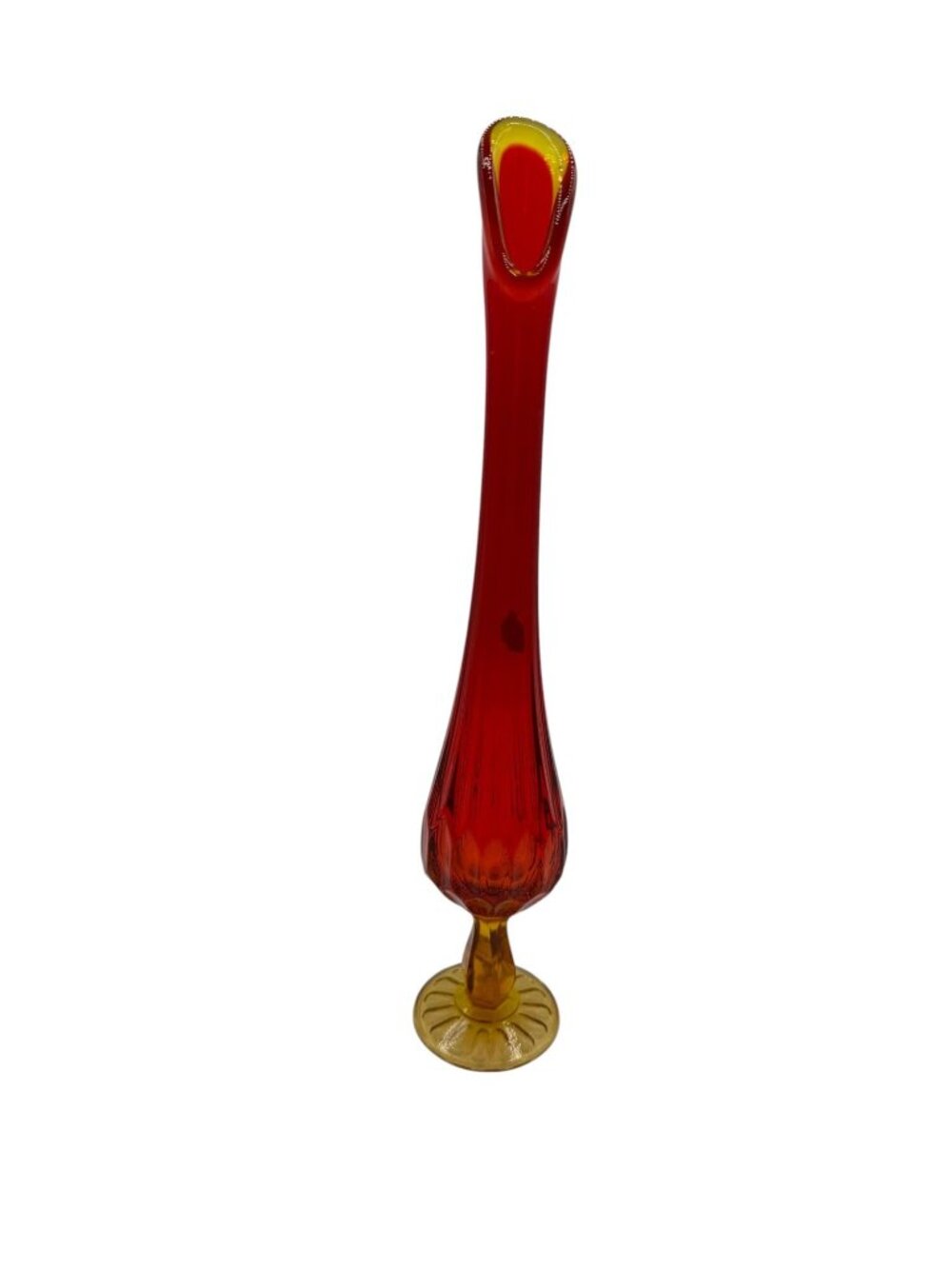 Fenton MCM Amberina Hand Made Swung Red Amber Orange Fire Glass Art Vase 13 in